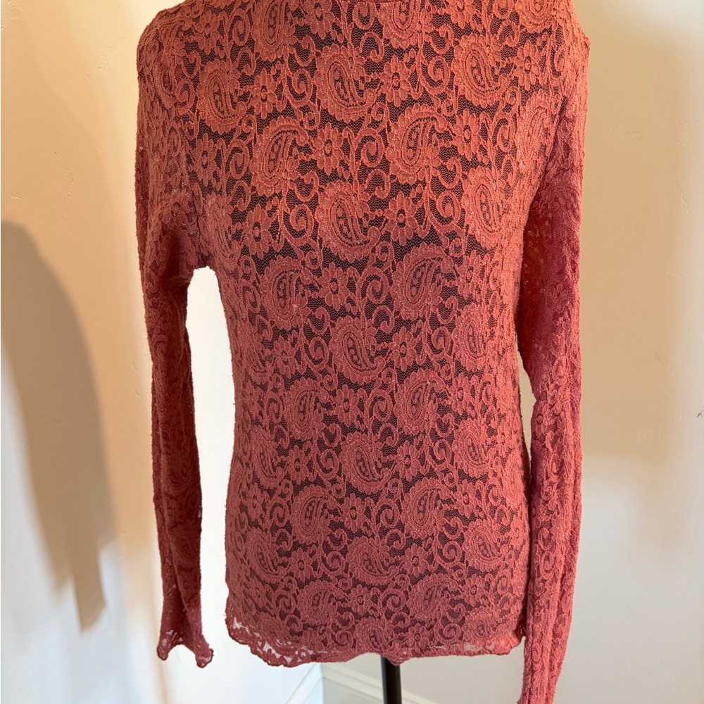 3/$15! Elegant Lace Stretch Blouse in Coral